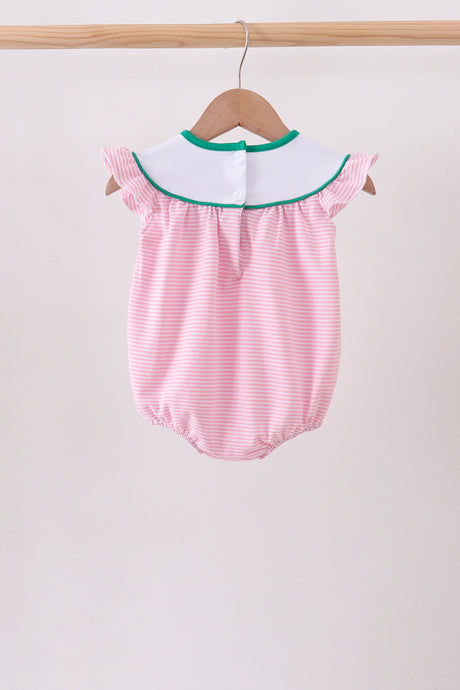 Pink stripe duck embroidery ruffle bubble