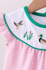 Pink stripe duck embroidery ruffle bubble