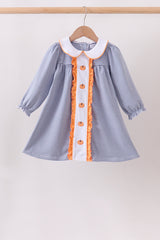 Teal stripe pumpkin embroidery ruffle dress