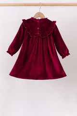 Burgundy velvet Ruffle Dress