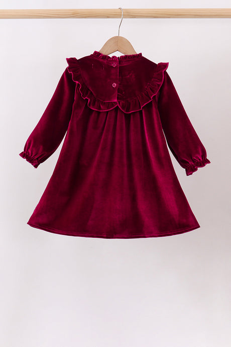 Burgundy velvet Ruffle Dress