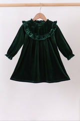 Forest velvet Ruffle Dress