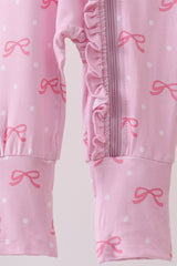 Pink bow print bamboo romper