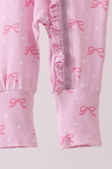 Pink bow print bamboo romper