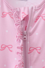 Pink bow print bamboo romper