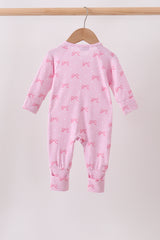 Pink bow print bamboo romper