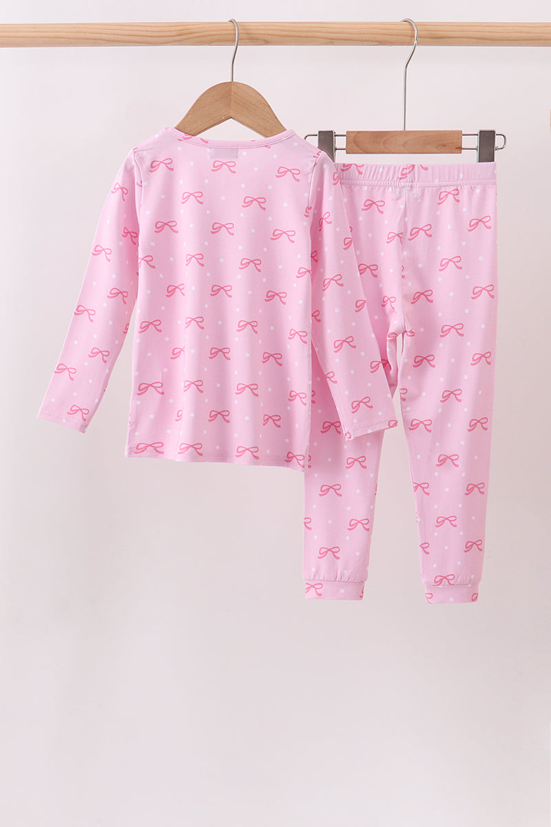 Pink bow print pants set