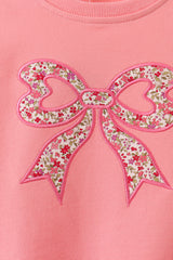 Pink Floral Bow Embroidery Top