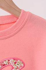 Pink Floral Bow Embroidery Top
