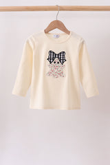 Beige ghost bow embroidery top