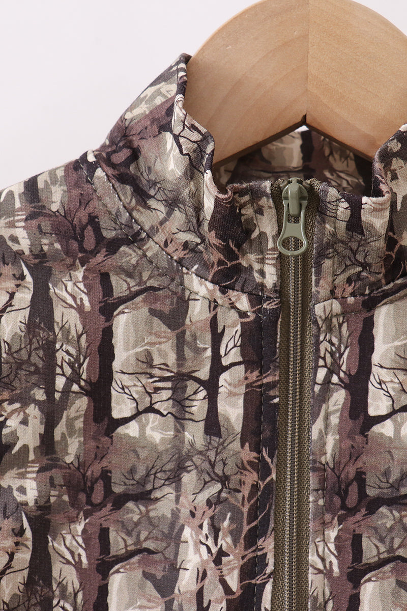 Camouflage tree zipper pullover