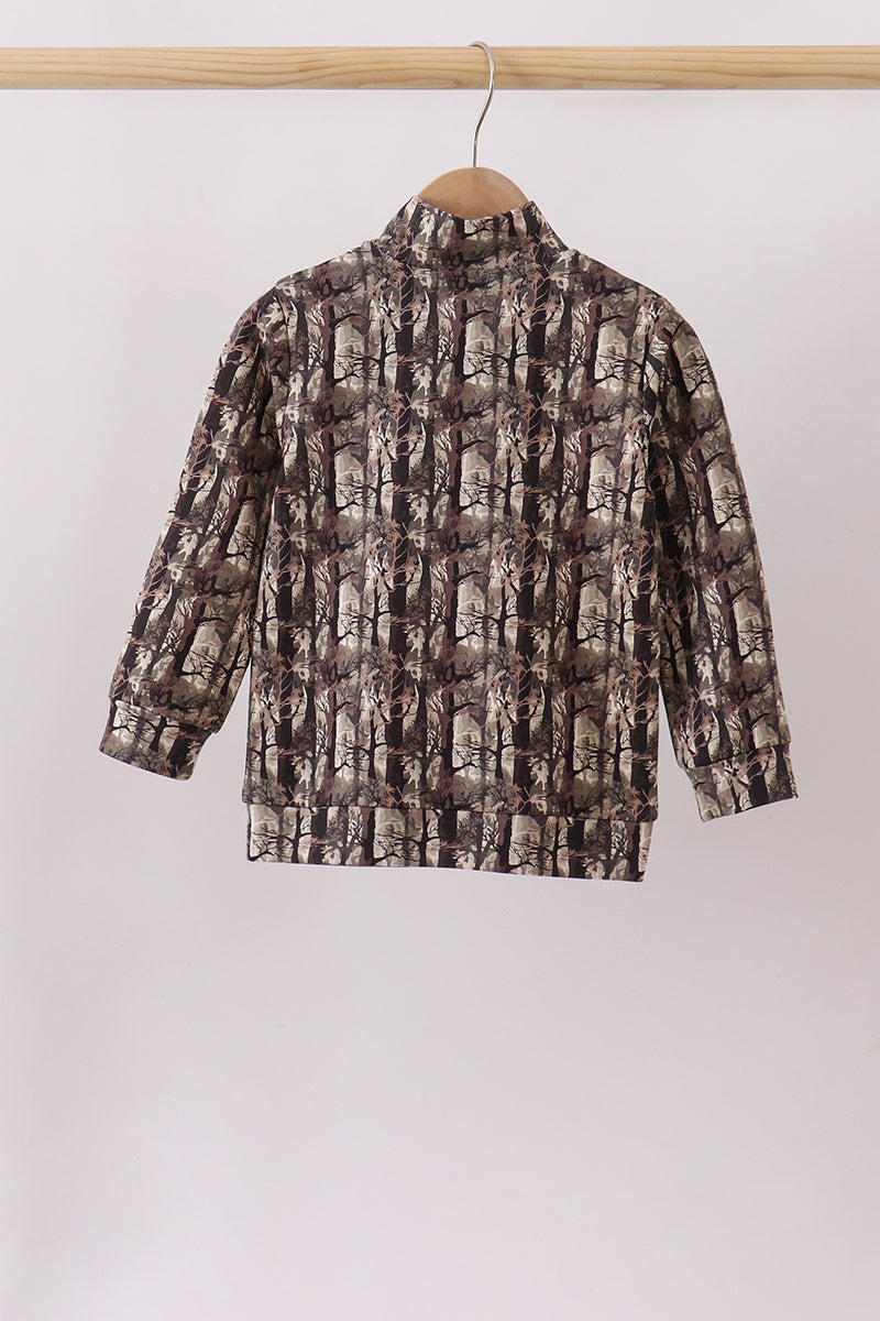 Camouflage tree zipper pullover