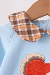 Blue turkey embroidery plaid ruffle bubble