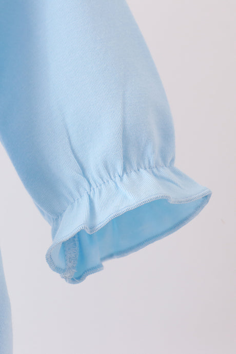 Blue turkey embroidery plaid ruffle bubble