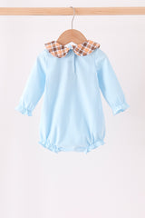 Blue turkey embroidery plaid ruffle bubble