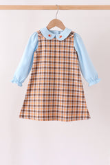 Blue turkey embroidery plaid 2pc set