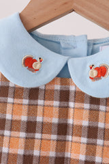 Blue turkey embroidery plaid 2pc set