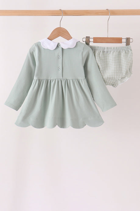 Green turkey embroidery scalloped bloomer set