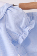 Blue turkey embroidery checkered bloomer set