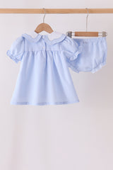 Blue turkey embroidery checkered bloomer set