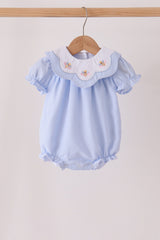 Blue turkey embroidery checkered ruffle bubble