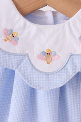 Blue turkey embroidery checkered ruffle bubble