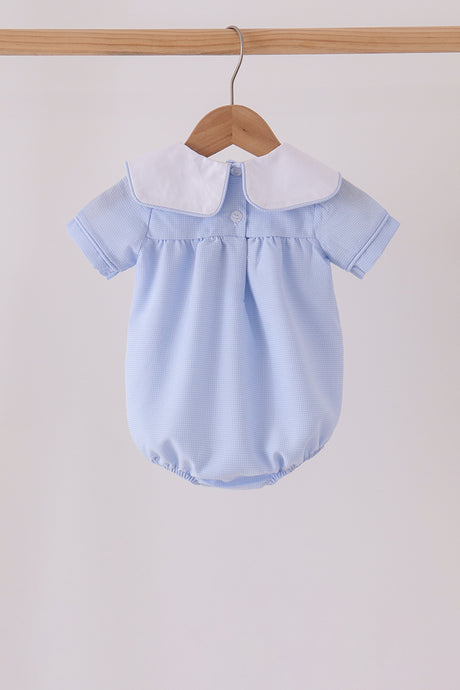 Blue turkey embroidery checkered bubble