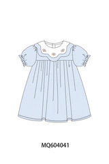 Blue turkey embroidery checkered dress