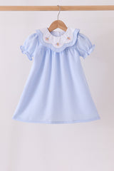 Blue turkey embroidery checkered dress