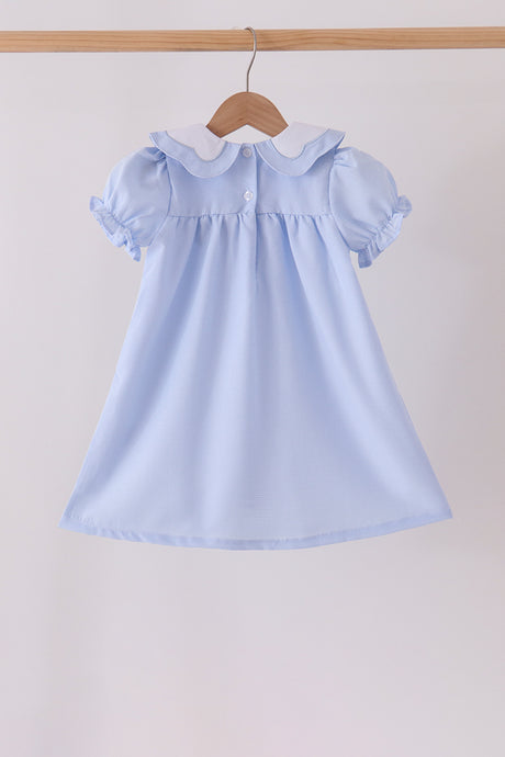 Blue turkey embroidery checkered dress