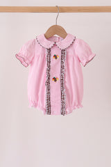 Pink turkey embroidery ruffle gingham bubble