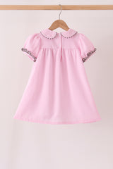 Pink turkey embroidery ruffle gingham dress