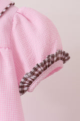 Pink turkey embroidery ruffle gingham dress