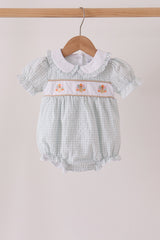 Green plaid turkey embroidery ruffle bubble
