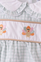 Green plaid turkey embroidery ruffle bubble