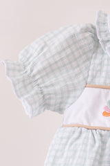 Green plaid turkey embroidery ruffle bubble