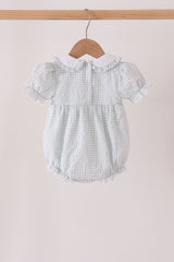 Green plaid turkey embroidery ruffle bubble