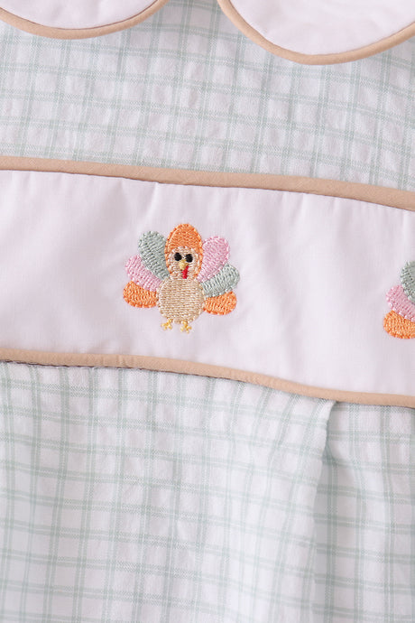 Green plaid turkey embroidery bubble