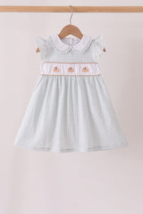 Green plaid turkey embroidery ruffle dress