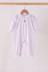 Pink dot turkey embroidery ruffle romper