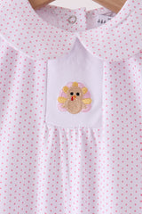 Pink dot turkey embroidery ruffle romper