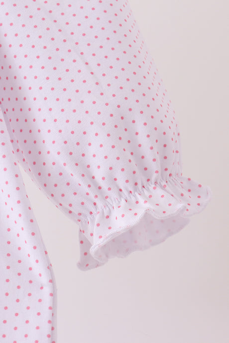 Pink dot turkey embroidery ruffle romper