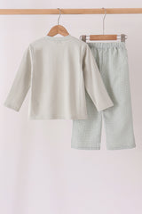 Green turkey embroidery gingham pants set