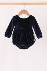 Navy plaid ruffle bubble