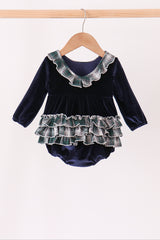 Navy plaid ruffle bubble