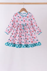 Pink santa holly ruffle dress