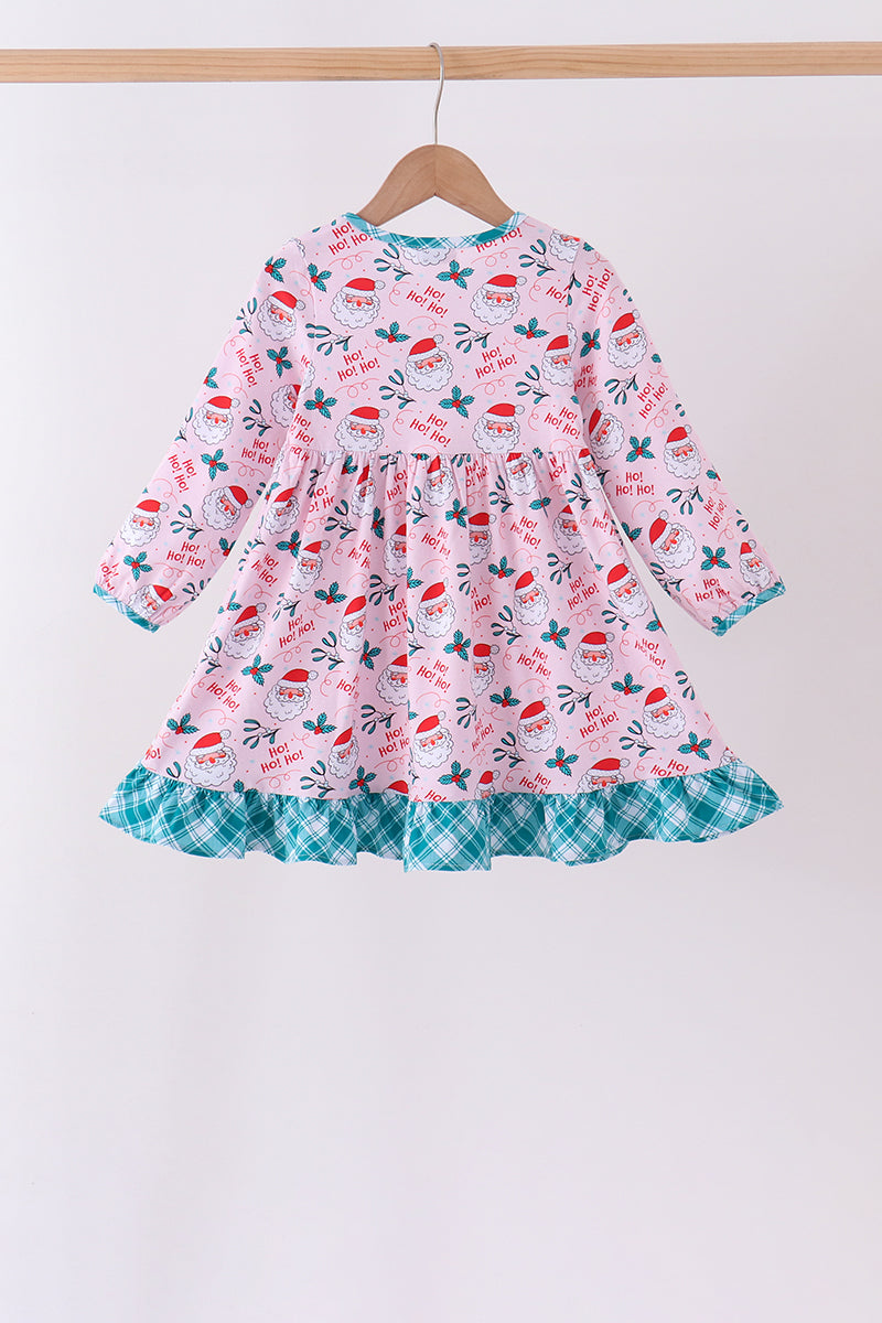 Pink santa holly ruffle dress
