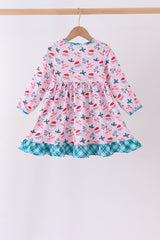 Pink santa holly ruffle dress