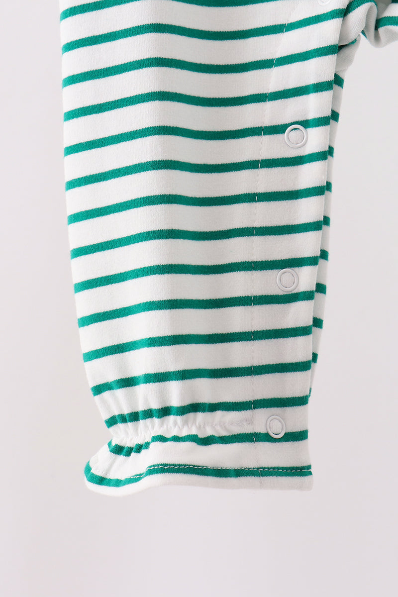 Green stripe gingerbread embroidery ruffle romper
