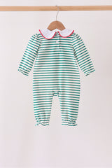Green stripe gingerbread embroidery ruffle romper